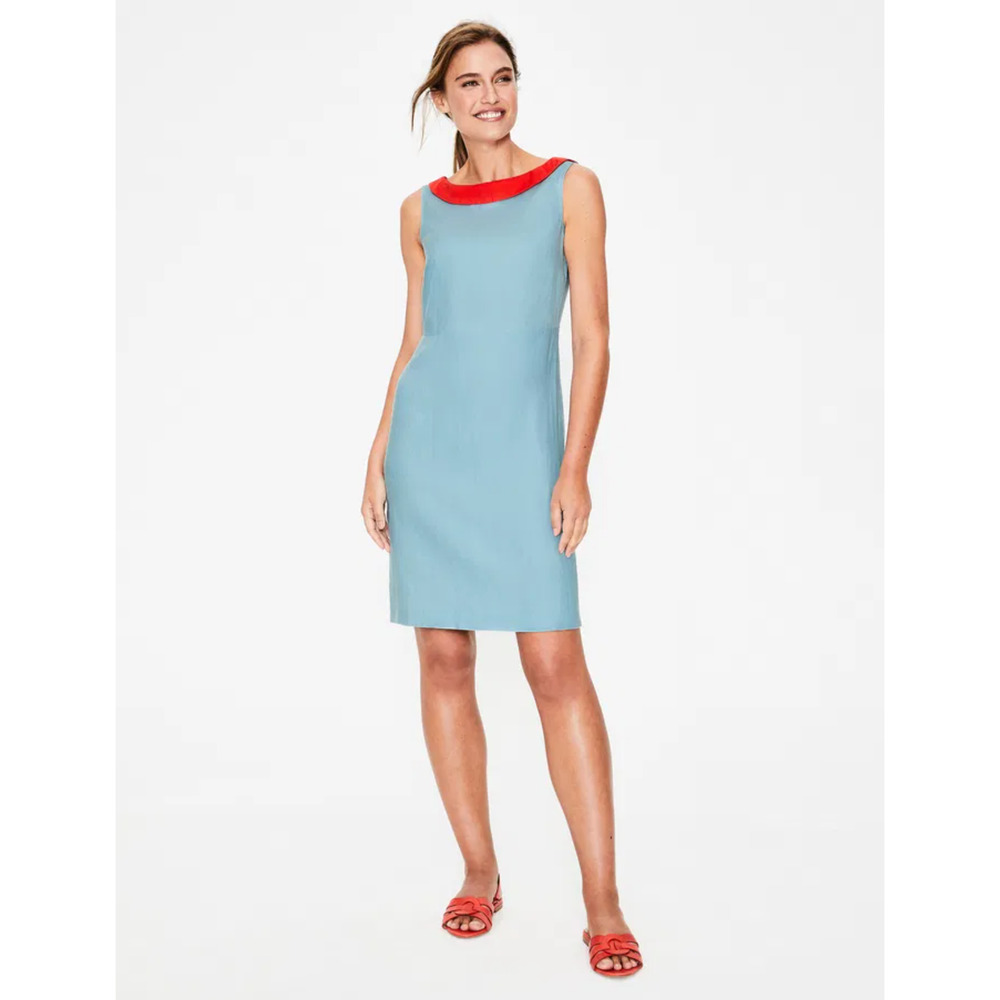 Boden Imelda 100% Linen Dress 10L Pastel Blue Sleeveless Boho Chic Breathable